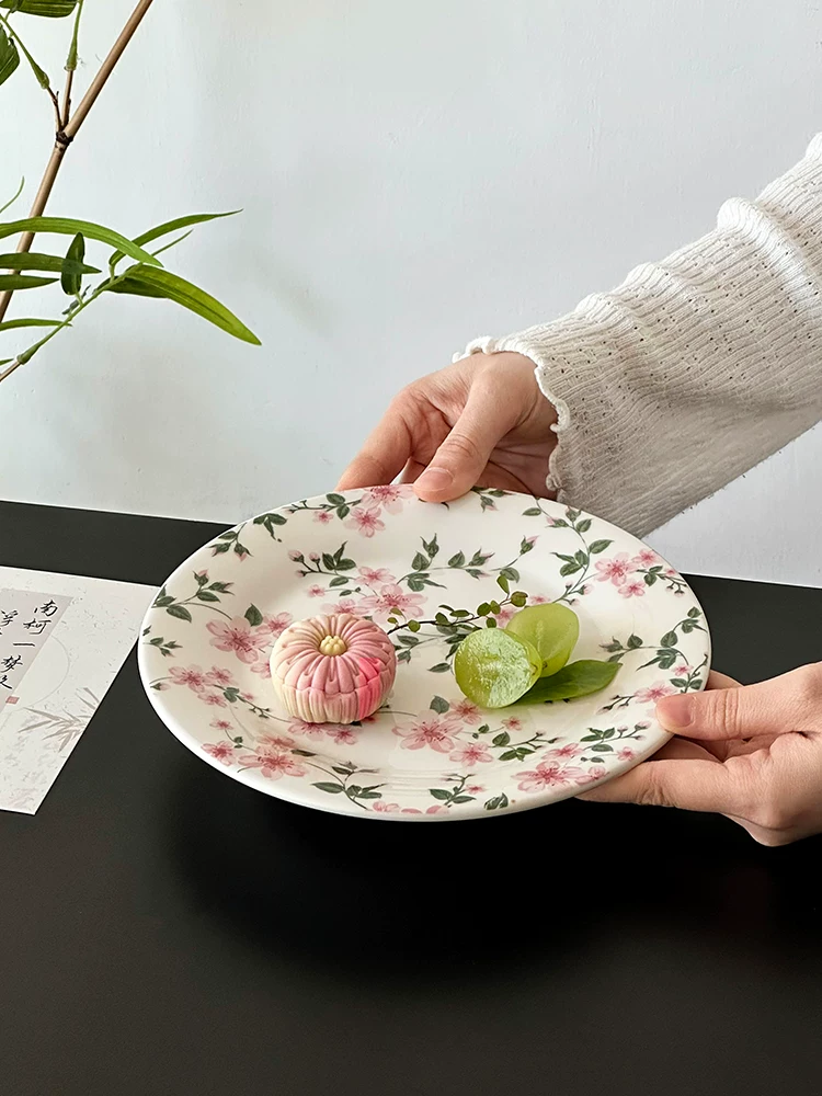 Đĩa tráng miệng kiểu Trung Quốc, đĩa sứ tinh xảo, đĩa tráng miệng trà chiều, đĩa trái cây cao cấp, đĩa ăn nhẹ trà, đĩa hoa nhỏ.