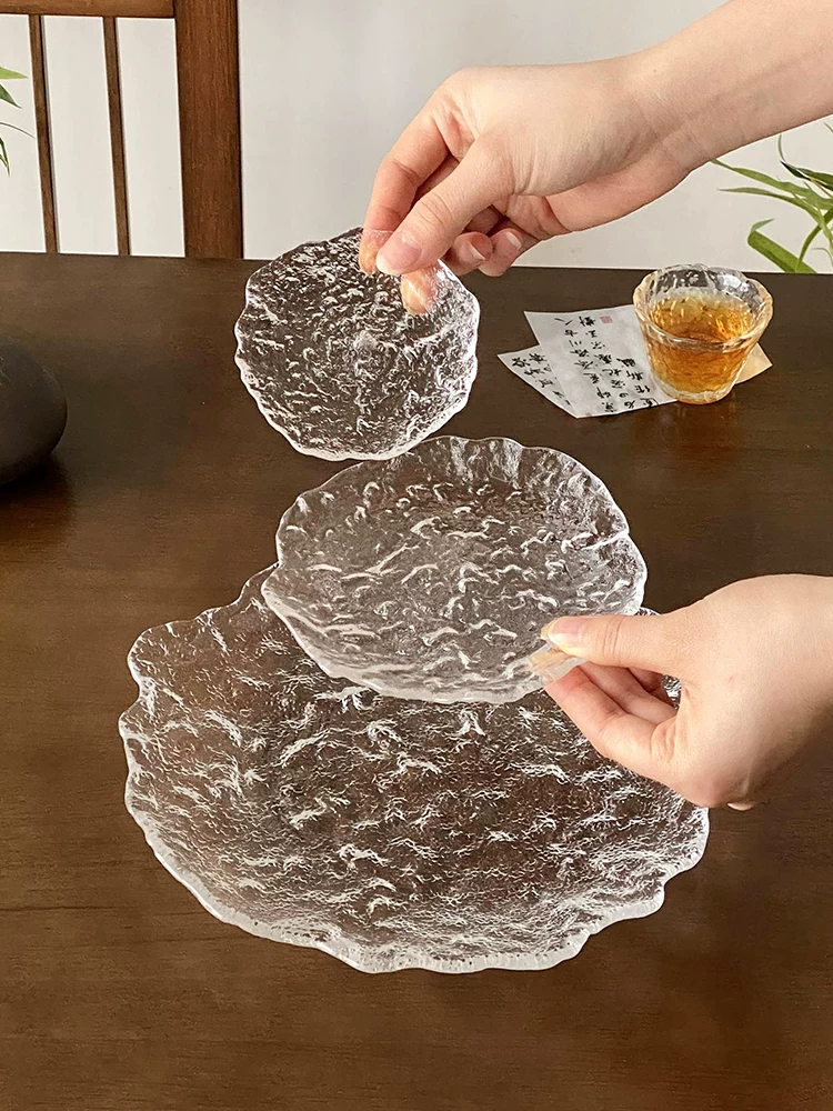 Khay trà thủy tinh hình sông băng không đều, đĩa tráng miệng trà chiều, đĩa ăn nhẹ, đĩa ăn nhẹ trong lễ trà, đĩa đựng trái cây.