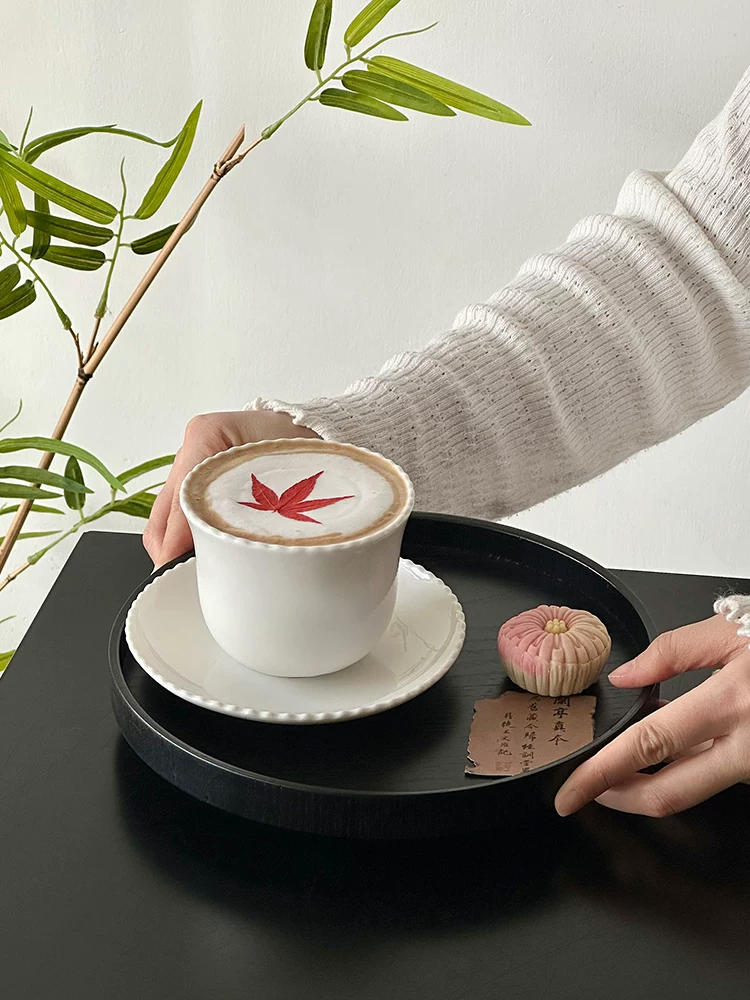 Bộ tách và đĩa sứ hình chuông kiểu Nhật, tách cà phê thiết kế độc đáo, tách latte, tách vẽ latte art, tách trà.