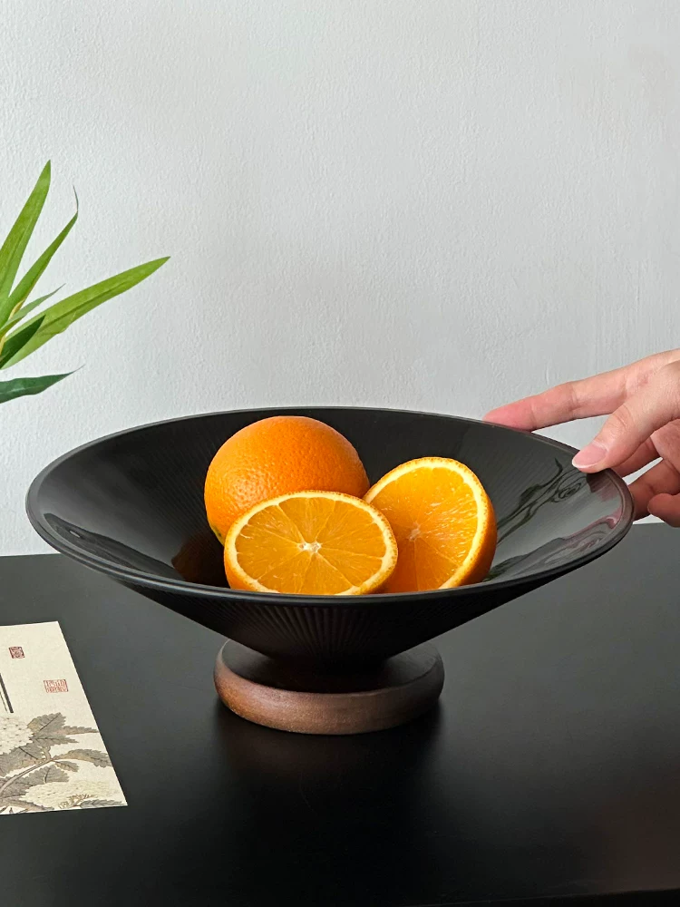 Đĩa trái cây phong cách cổ điển màu đen mờ, đĩa trái cây để bàn cà phê, đĩa đựng đồ ăn nhẹ, đĩa kiểu Trung Quốc mới có giá trị thẩm mỹ cao, đĩa trái cây thủy tinh kiểu retro.