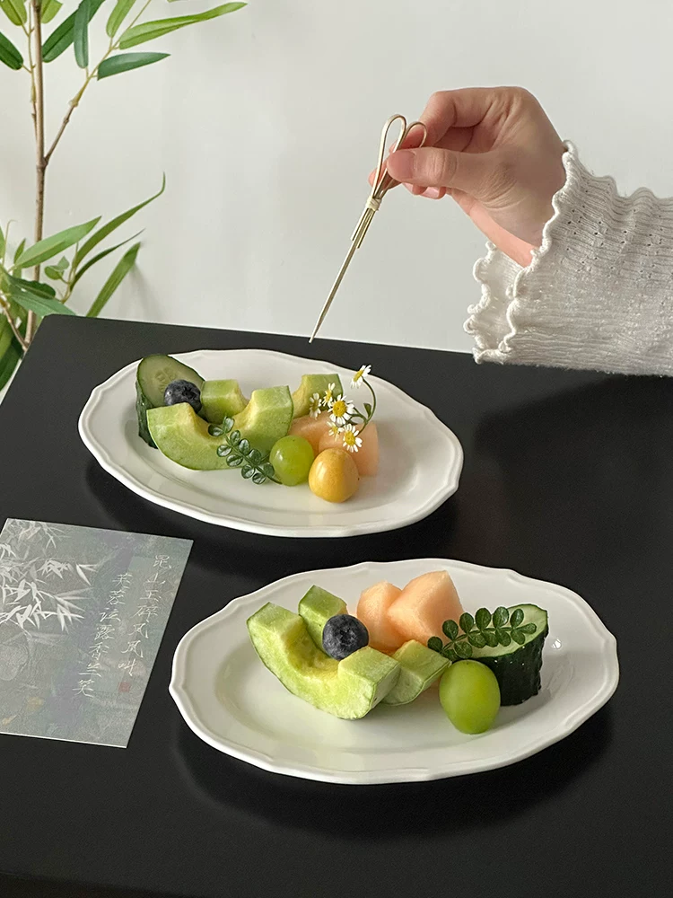 Đĩa bánh hình bầu dục màu trơn, đĩa trái cây, đĩa ren nổi, đĩa ăn nhẹ, đĩa đựng trái cây, đĩa nhỏ, đĩa đựng đồ ăn nhẹ.