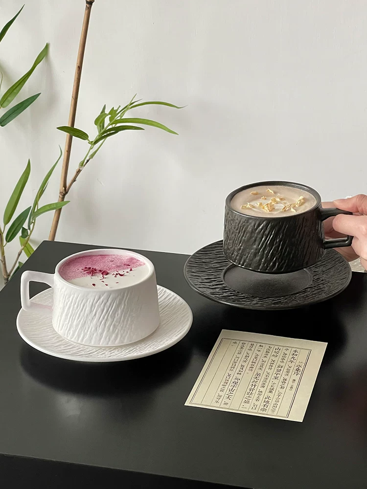 Bộ cốc cà phê màu trơn tối giản, cảm giác cao cấp, cốc sứ, cốc nước, cốc thời trang, bộ cốc trà chiều và đĩa lót.