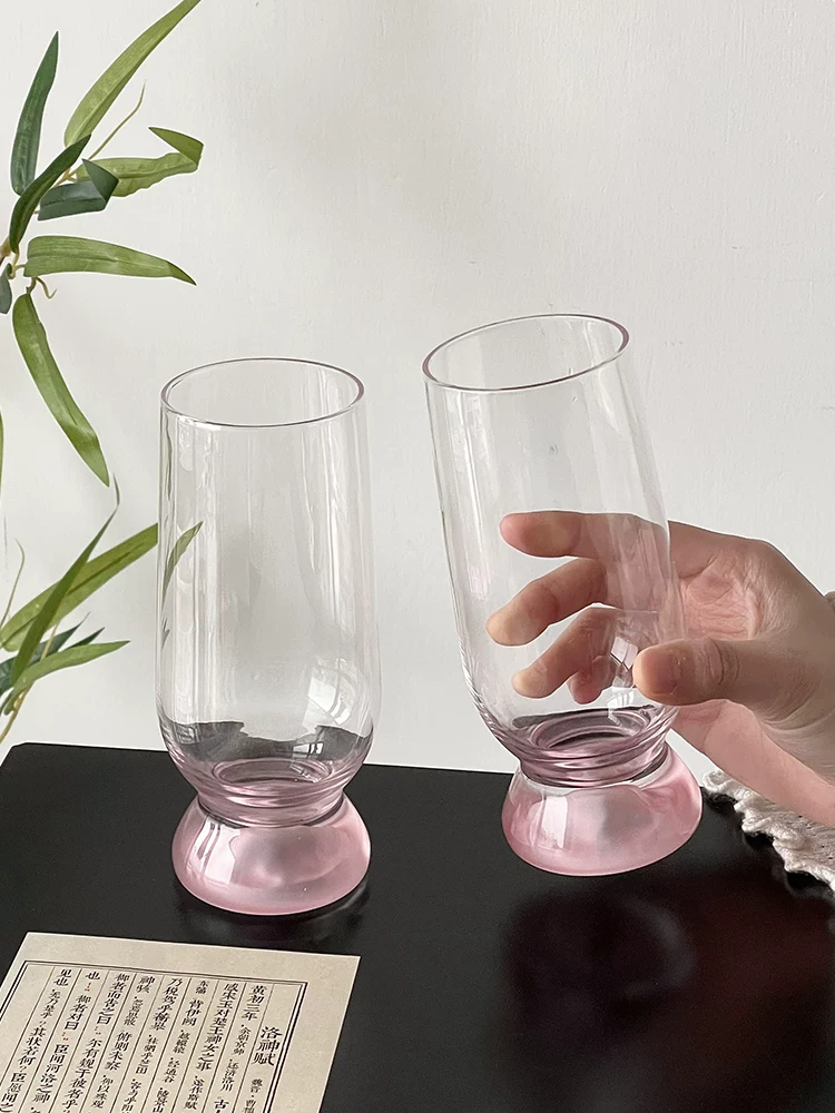Cốc thủy tinh màu hồng độc đáo, cốc cocktail thẩm mỹ cao, cốc trà, cốc bong bóng, cốc nước trái cây, cốc nước sáng tạo.