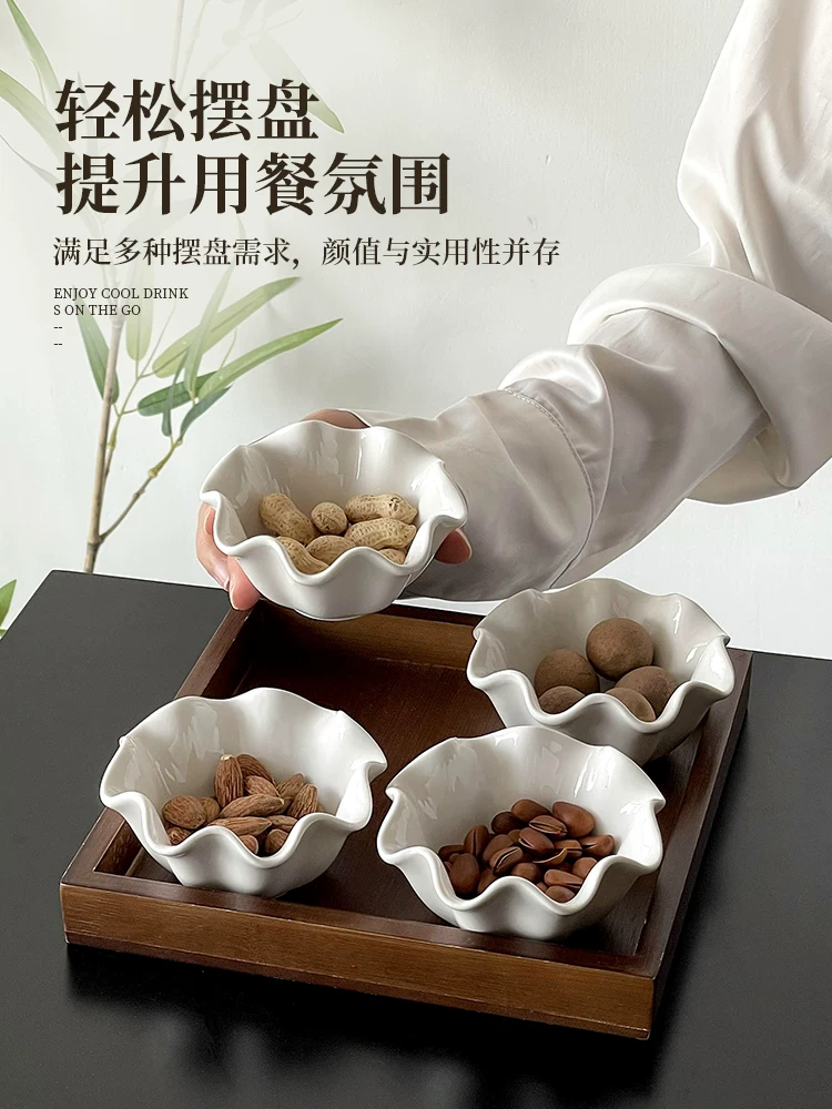 Đĩa đựng đồ ăn nhẹ kiểu Trung Quốc, đĩa gốm hình hoa sen, bộ khay gỗ lấy cảm hứng từ Thiền, đĩa trưng bày trên bàn trà, đĩa đựng trái cây, đĩa đựng hạt chia ngăn.