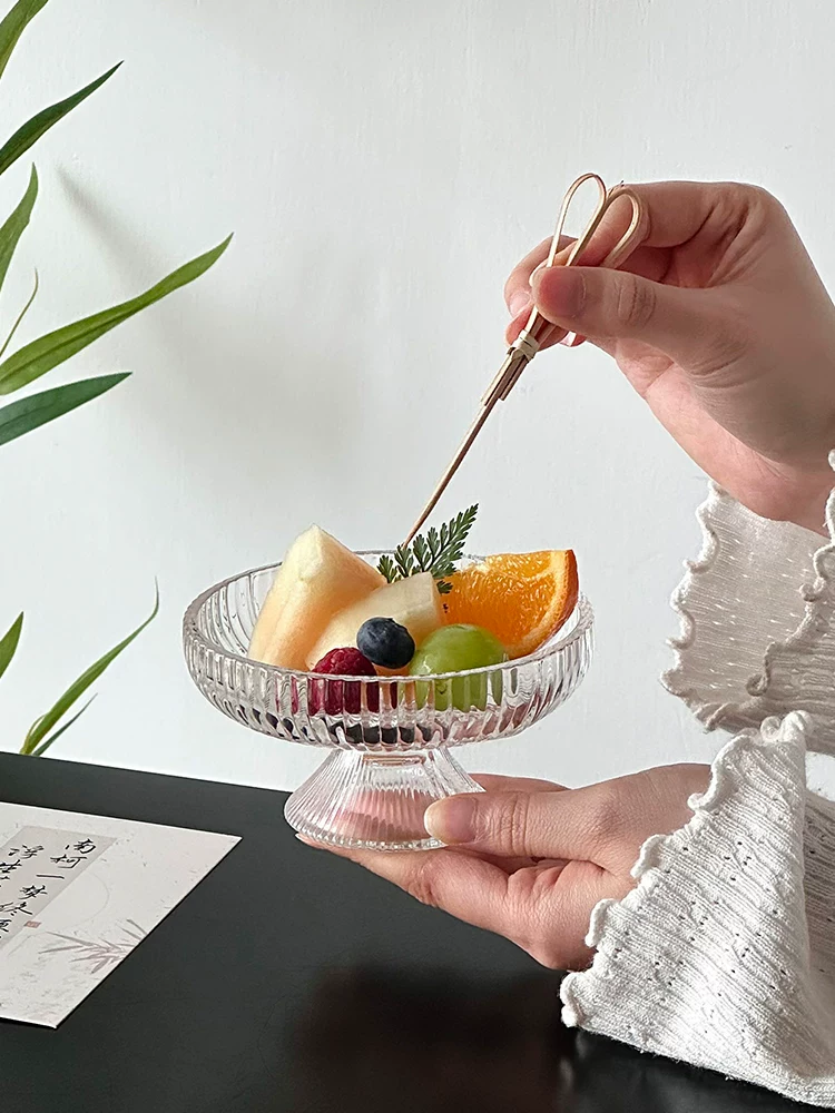Đĩa đựng trà chiều kiểu Trung Quốc, đĩa bánh ngọt thủy tinh cao cấp, đĩa tráng miệng trà chiều, đĩa trái cây tinh tế, bát kem.