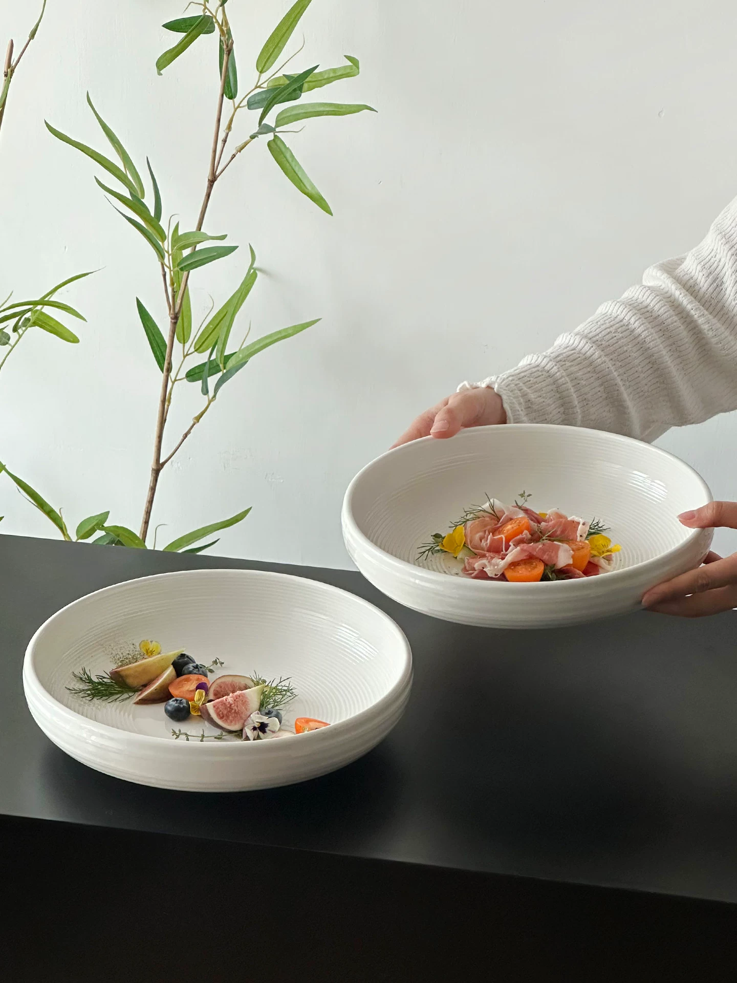 Đĩa sứ trắng cao cấp, đĩa sứ sang trọng và tinh tế, đĩa sáng tạo, đĩa sâu lòng, đĩa ăn kiểu Tây, tô súp lớn