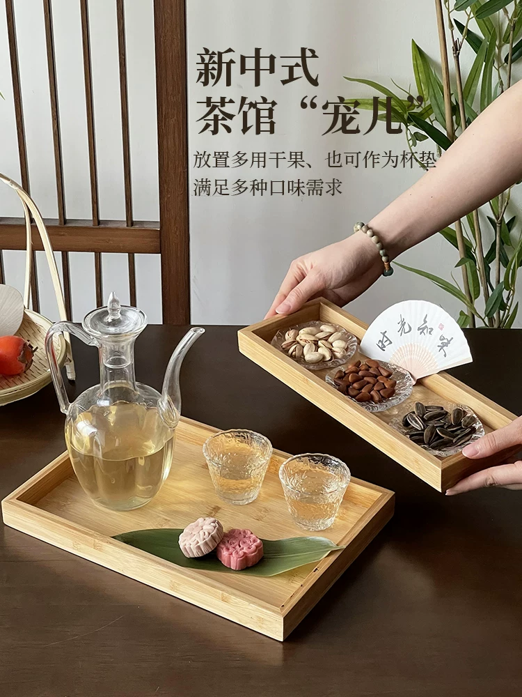 Khay tre hình chữ nhật kiểu Nhật dùng để đựng đồ ăn tại nhà, đĩa bánh ngọt, đĩa ăn nhẹ, đĩa ăn tối bằng gỗ.