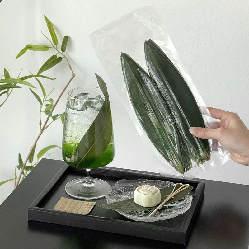 Đồ trang trí đĩa bánh lá cọ tươi kiểu Trung Quốc, đồ trang trí lá tre, đạo cụ, lá tre xanh, đồ trang trí đồ uống lá tre, lá trang trí.