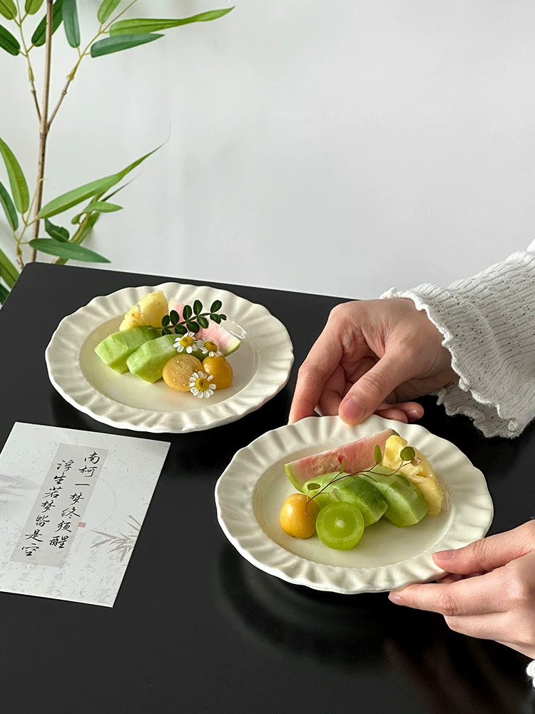 Đĩa sứ cao cấp, đĩa bánh tráng miệng, đĩa ăn nhẹ trà chiều, đĩa trái cây, đĩa bánh trái cây, đĩa viền ren, đĩa.