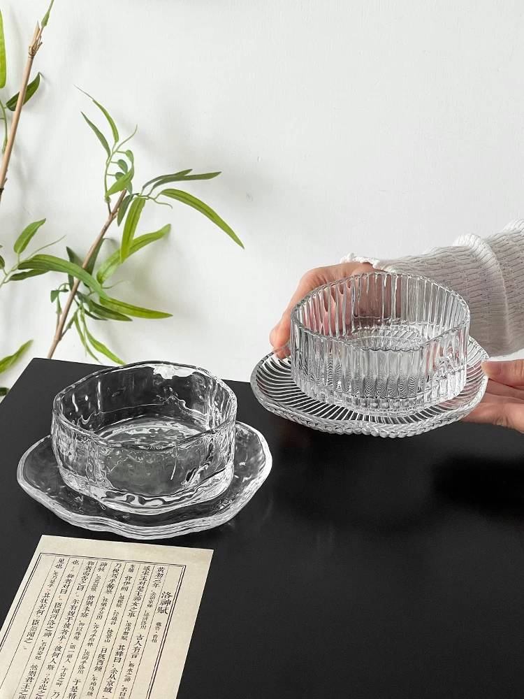 Bát đựng nước đường kiểu Trung Quốc mới, bộ bát đĩa thủy tinh trong suốt không đều, bát tráng miệng thẩm mỹ cao, bát đựng trái cây sữa chua tổ chim.