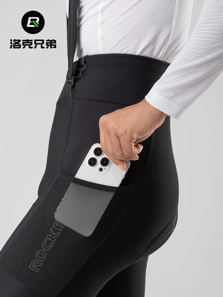 Quần đạp xe Rock Brothers bib dành cho nam, chất liệu fleece giữ ấm, chống gió, thích hợp cho xe đạp đường trường, mùa thu đông, ngoài trời, quần dài.