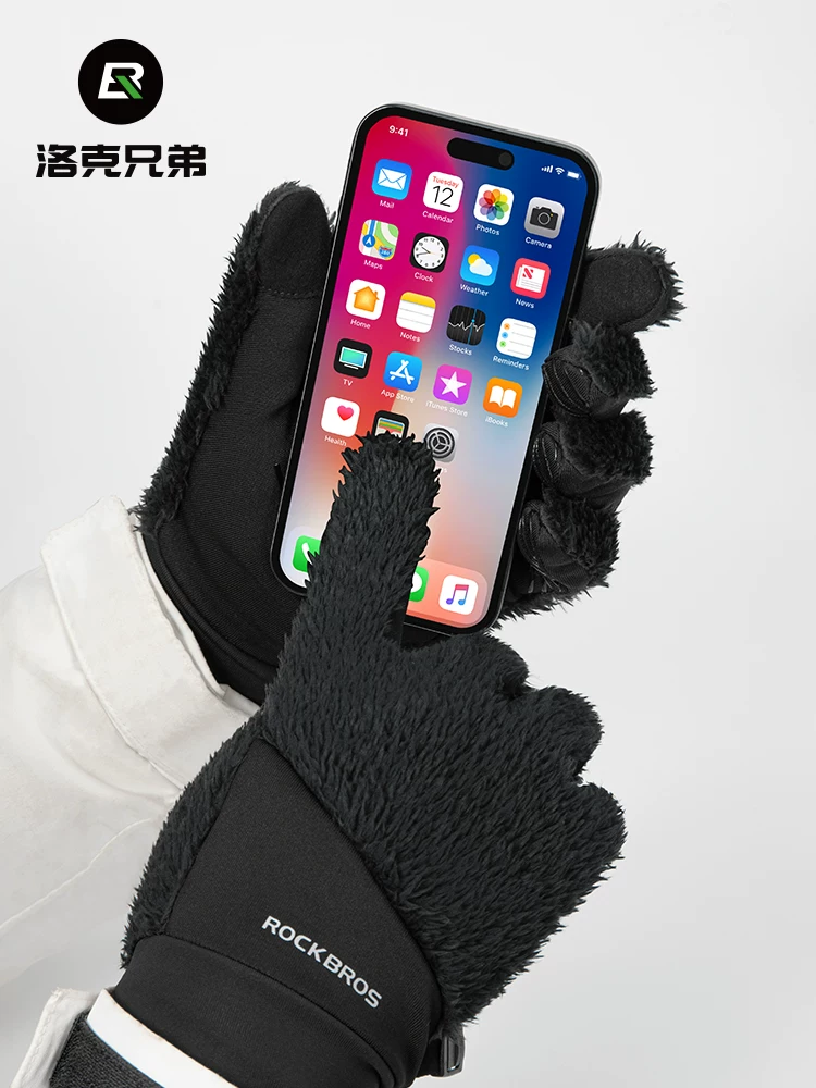 Găng tay đi xe đạp bằng lông cừu Rock Brothers đầy đủ ngón tay đi xe máy trượt tuyết găng tay xe đạp dài ngón tay unisex mùa đông màn hình cảm ứng