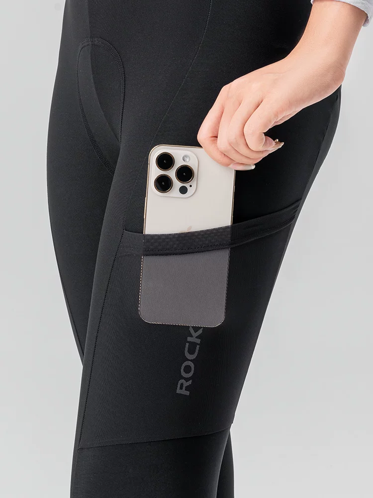 Quần capri đi xe đạp Rock Brothers dành cho nữ, chất liệu lông cừu, mùa thu đông, dành cho xe đạp đường trường, giữ ấm, chống gió, có dây đeo