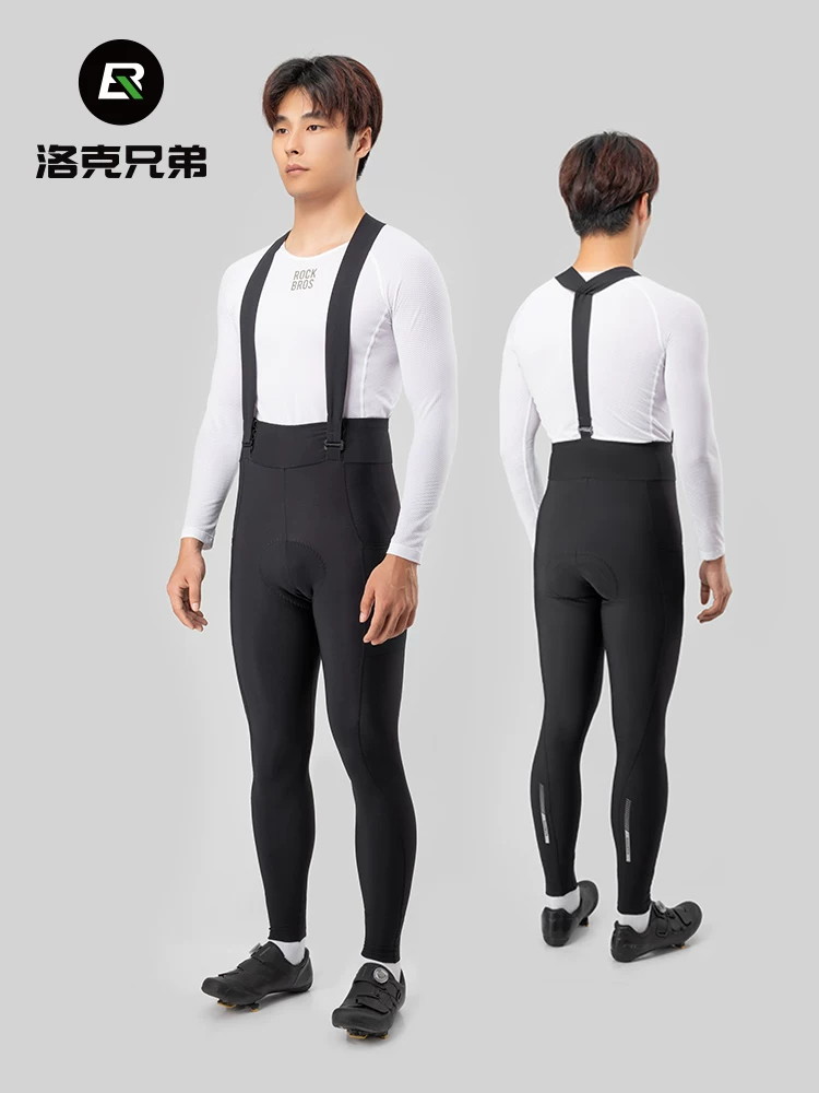Quần đạp xe Rock Brothers bib dành cho nam, chất liệu fleece giữ ấm, chống gió, thích hợp cho xe đạp đường trường, mùa thu đông, ngoài trời, quần dài.