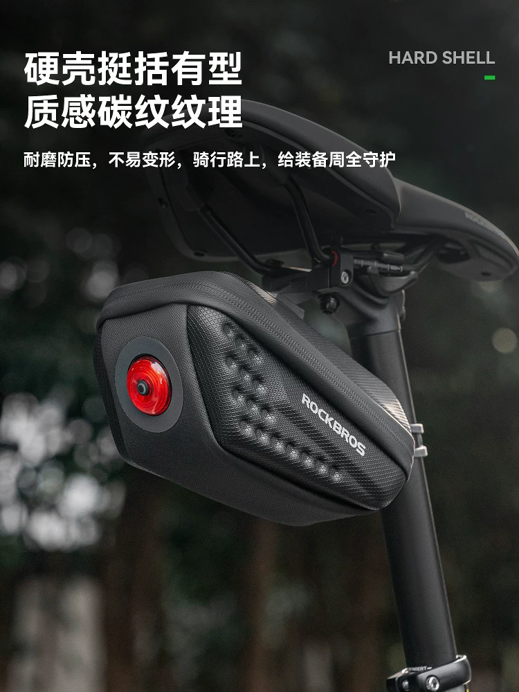Túi đựng xe đạp Rock Brothers có đèn, túi đuôi cứng dành cho xe đạp đường trường, leo núi và xe đạp gấp, túi yên xe có đệm ngồi phía sau.