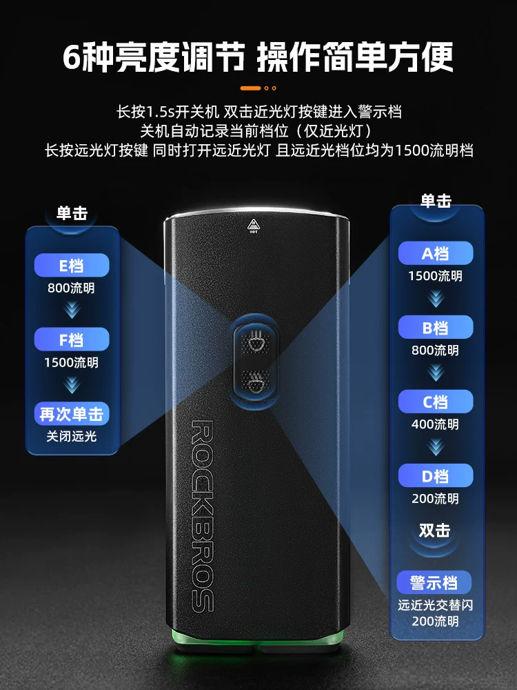 Đèn xe đạp Rock Brothers đèn pin mạnh có thể sạc lại đèn pha chùm sáng cao và thấp xe đạp leo núi đường bộ thiết bị đi xe ban đêm