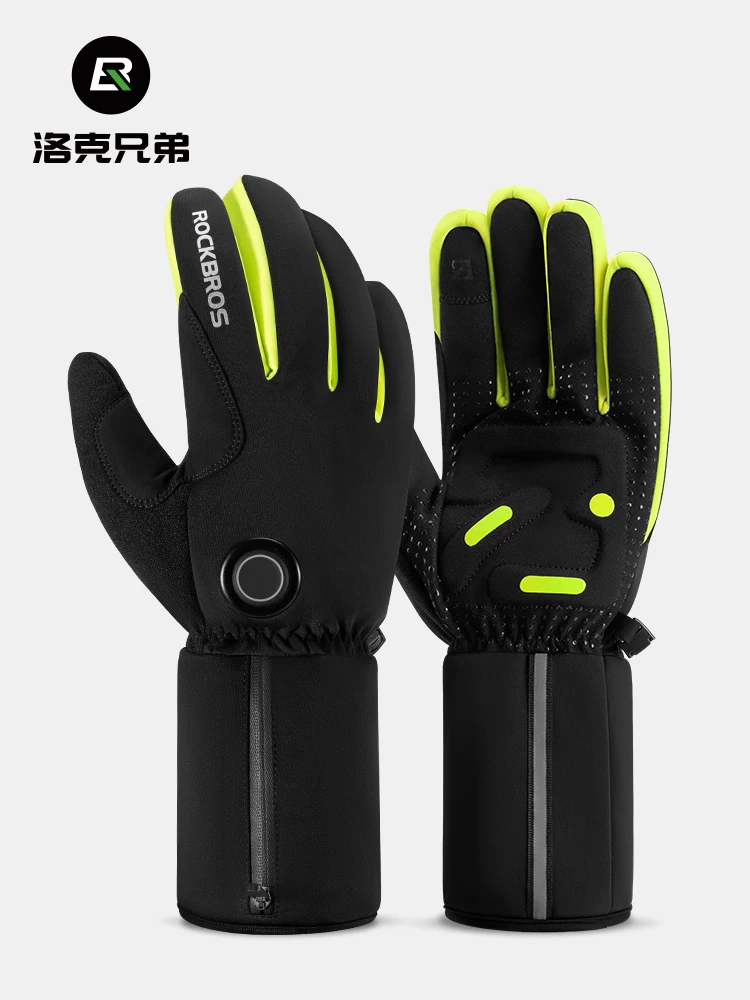 Găng tay đi xe đạp Rock Brothers có cảm biến sưởi ấm và sạc cho xe điện mùa đông, xe máy, xe đạp, tương thích với màn hình cảm ứng và ấm áp.