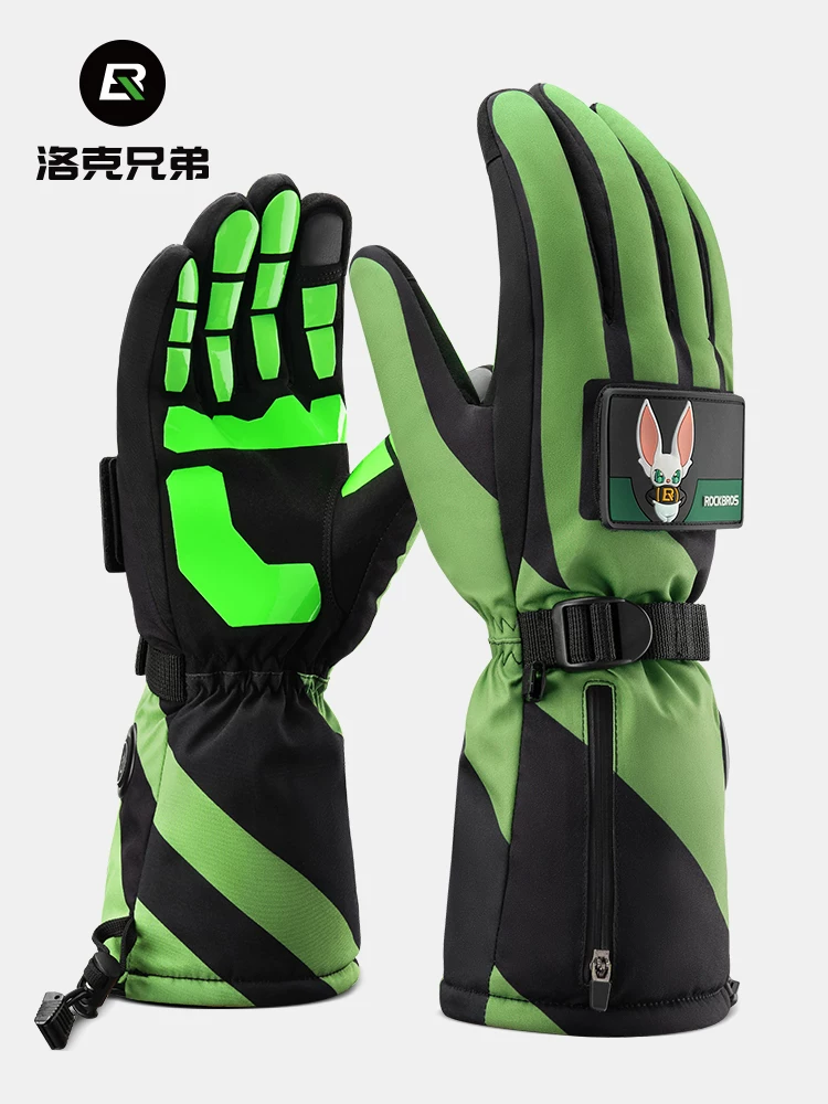 Găng tay đi xe đạp có sưởi của Rock Brothers có thể sạc, tương thích với màn hình cảm ứng, thiết kế ngón tay dài dành cho nam và nữ, sử dụng vào mùa đông.