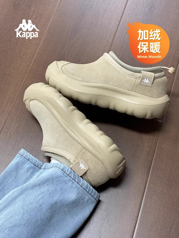 Giày bông giữ ấm lót lông Kappa mùa đông 2025 kiểu dáng mới, phong cách retro, hai lớp bông, kiểu lười, chống trơn, êm như mây
