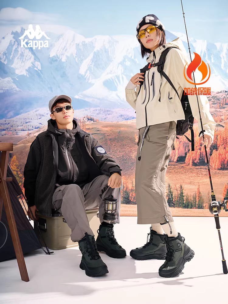 Giày nam Kappa mùa đông 2025 kiểu mới, lót lông cừu, cổ cao, kiểu Martin, đế dày, giữ ấm, đi tuyết