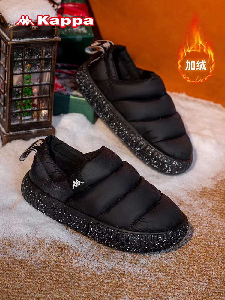 Giày bệt nữ Kappa lót lông cừu mùa đông 2025, kiểu mới, giữ ấm, đế dày, chống trơn trượt