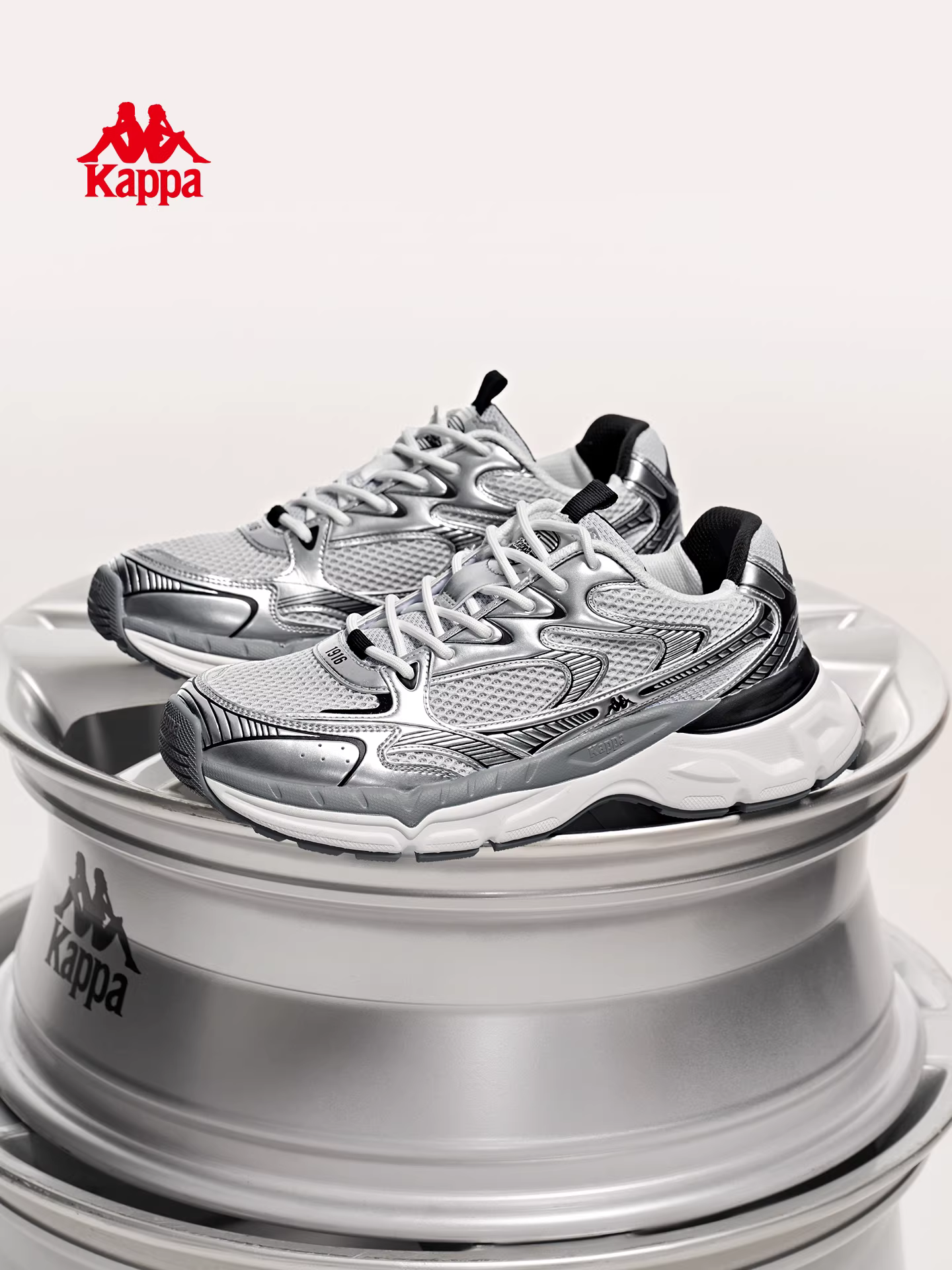 Giày thể thao nam Kappa Silver Hydrogen Rail Dad Shoes mùa đông 2025, kiểu dáng cổ điển, đế dày, tăng chiều cao.
