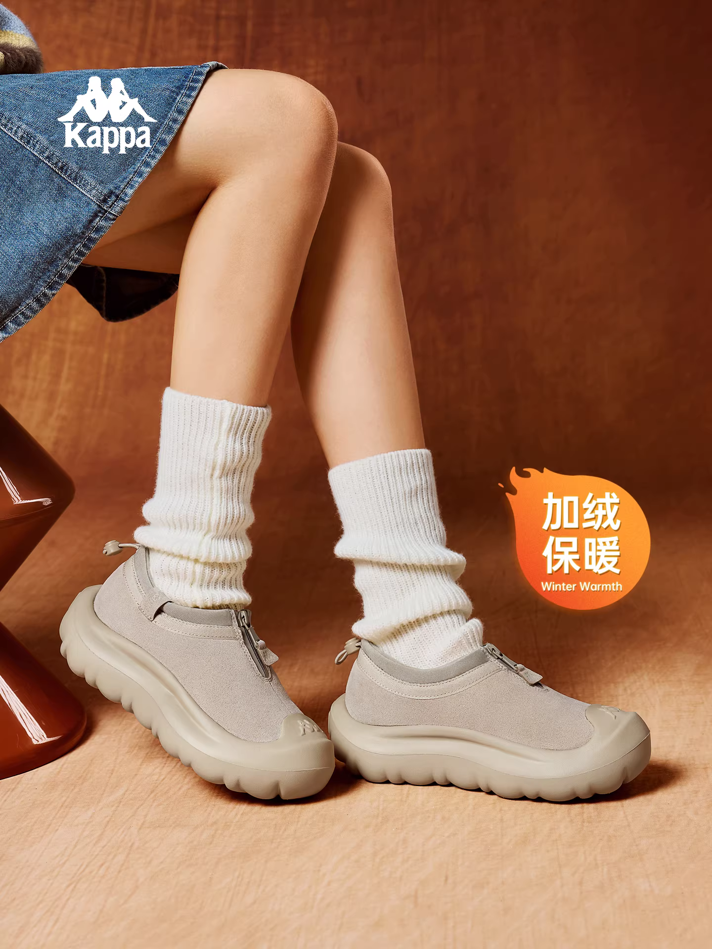 Giày nữ Kappa giày cotton lót lông cừu mùa đông 2025 mới chống trượt ấm áp giày đi tuyết rất phong cách giày bốt đế dày đế dày