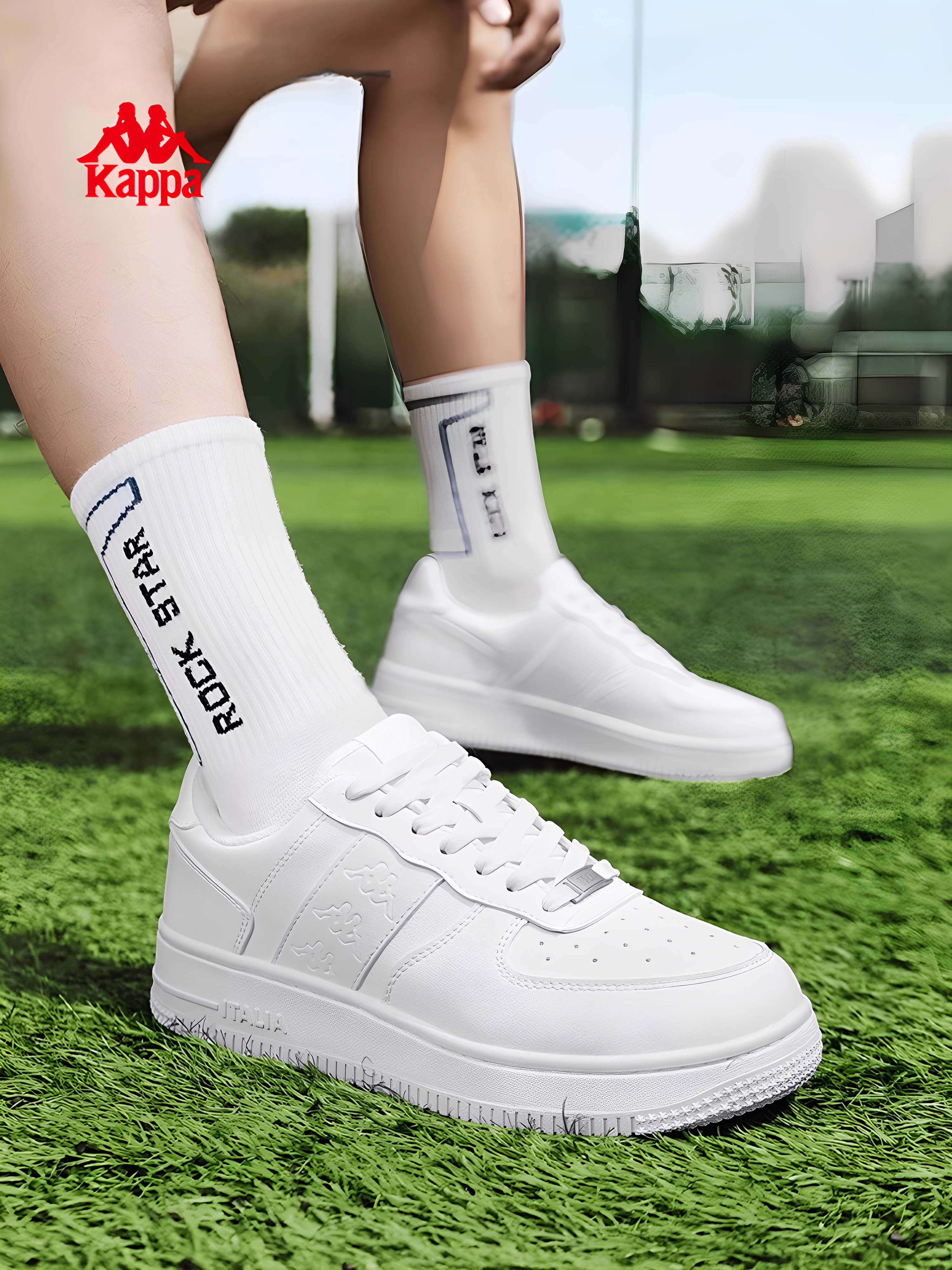 Giày thể thao nam Kappa đế dày màu trắng mùa đông 2025, kiểu dáng cổ thấp, thời trang, thể thao, thường ngày
