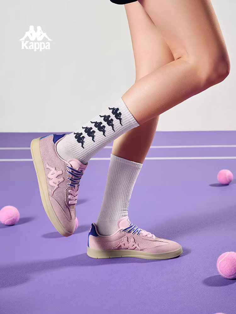 Giày thể thao Kappa màu hồng cổ điển, kiểu dáng thời trang đa năng mùa đông 2025 dành cho nữ, giày trắng nhẹ, giày thể thao