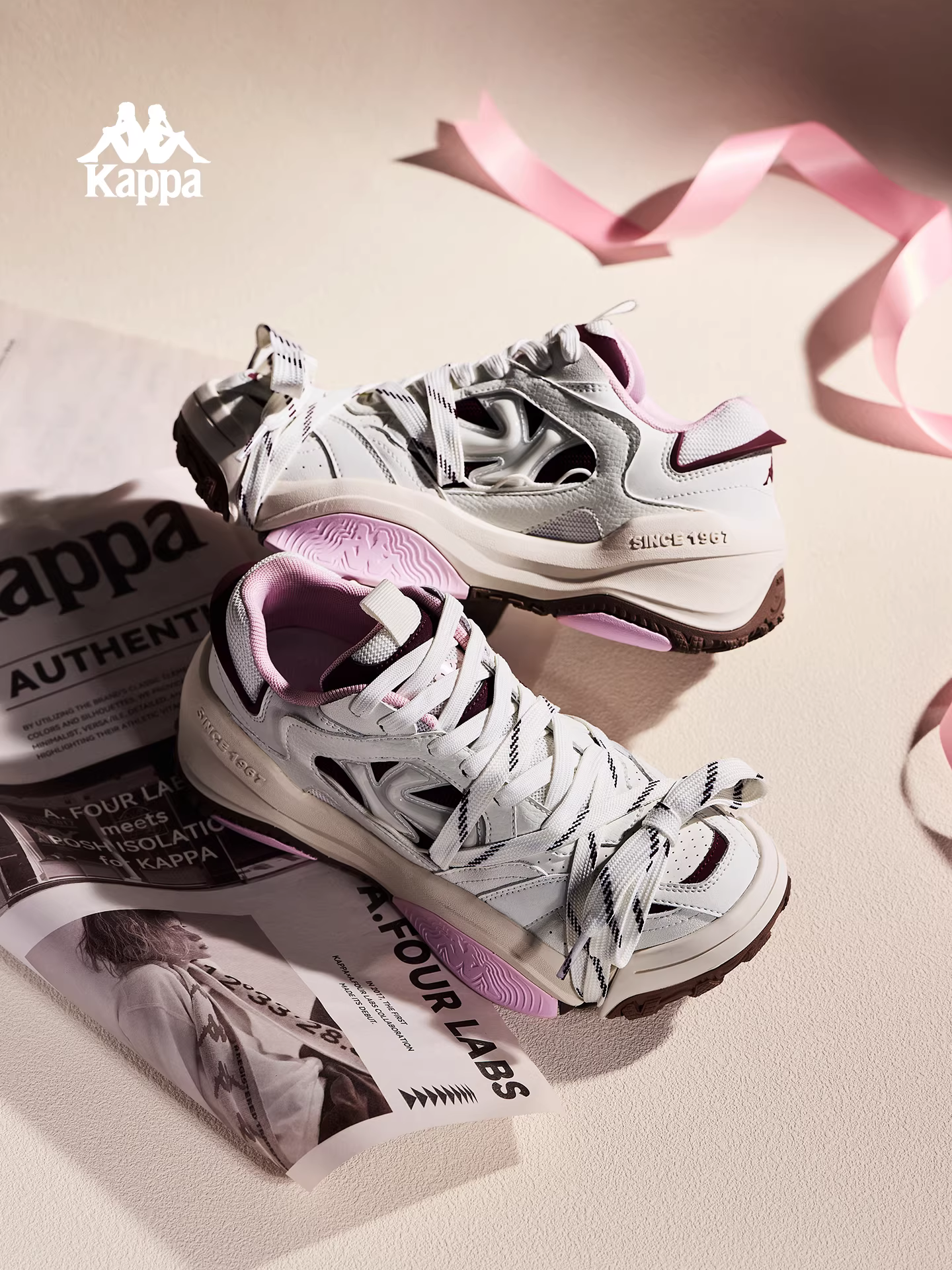 Giày thể thao Kappa Sugar Cube nữ 2025 mới đế dày tăng chiều cao màu trắng nhẹ mùa đông kiểu retro