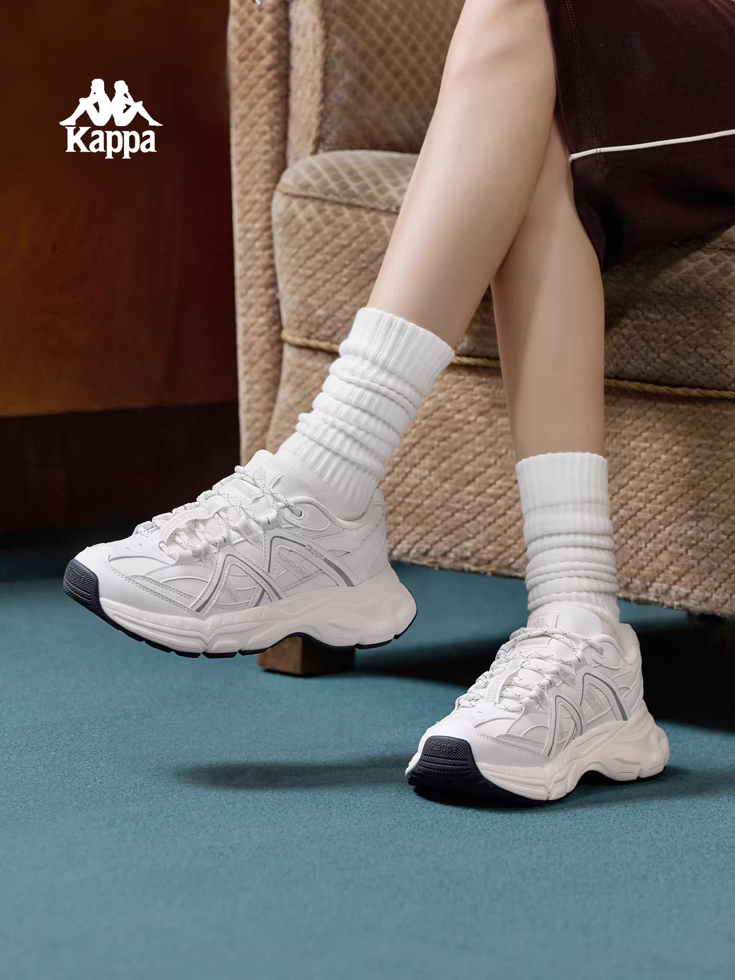 Giày thể thao Kappa retro dành cho nữ 2025, kiểu mới, nhẹ, đế mềm, đế dày, tăng chiều cao, phong cách thường ngày