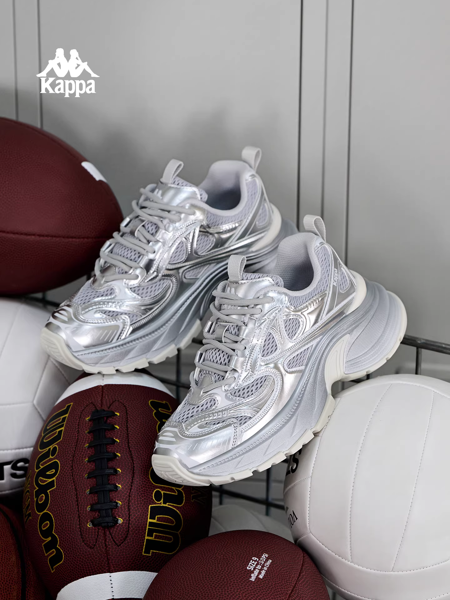 Giày bố đế dày Kappa bạc dành cho nữ mùa đông 2025, kiểu retro mới, giày thể thao thời trang đế mềm