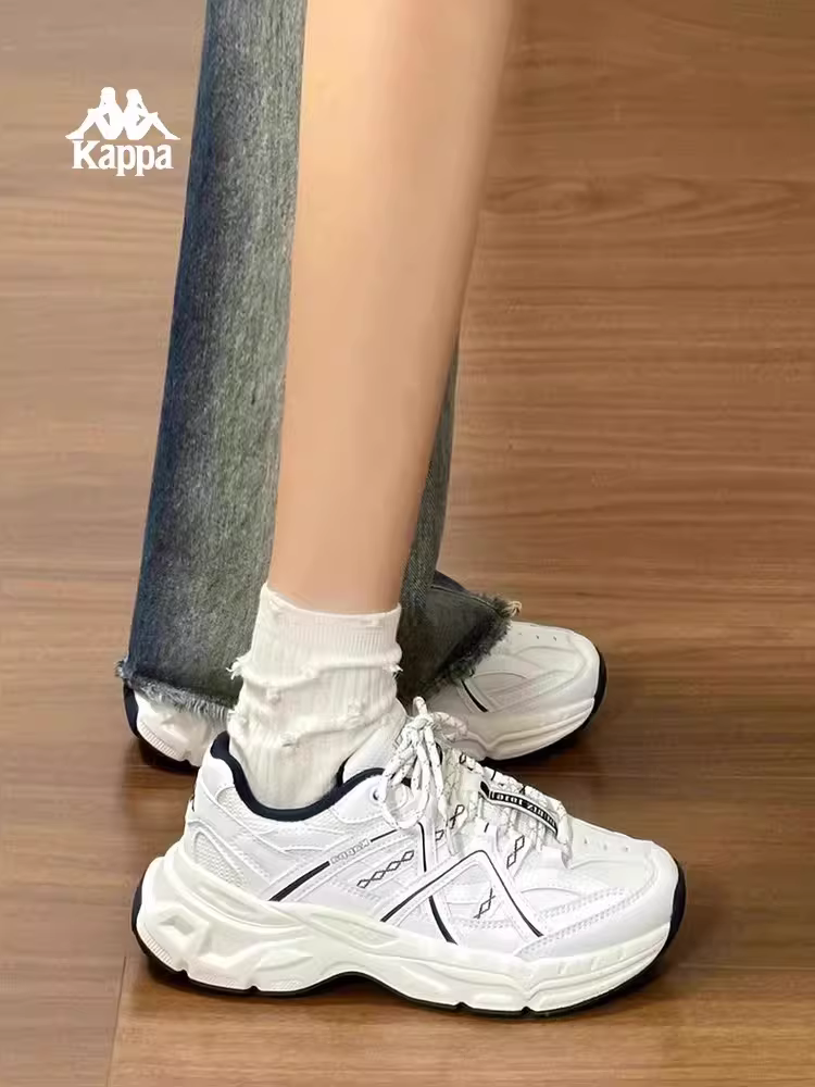 Giày thể thao đế dày tăng chiều cao Kappa dành cho nữ, giày sneaker trắng thời trang mùa đông 2025 đế mềm.