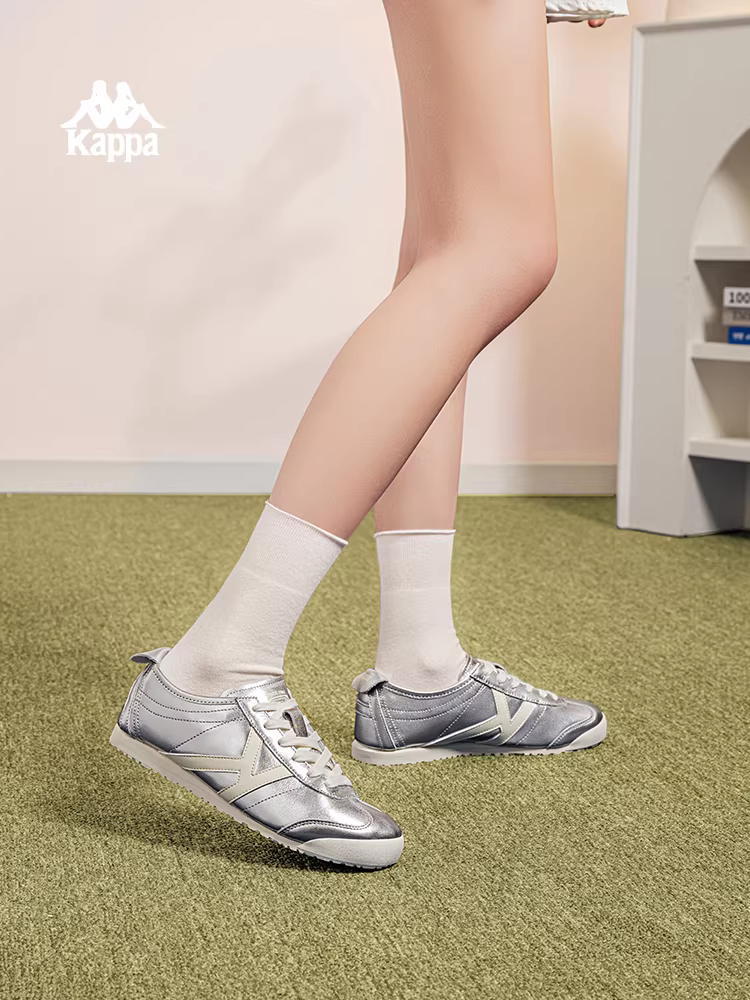Giày thể thao đa năng Kappa bạc dành cho nữ mùa đông 2025, kiểu dáng mới, phong cách retro, giày tập luyện Đức, giày trượt ván thời thượng