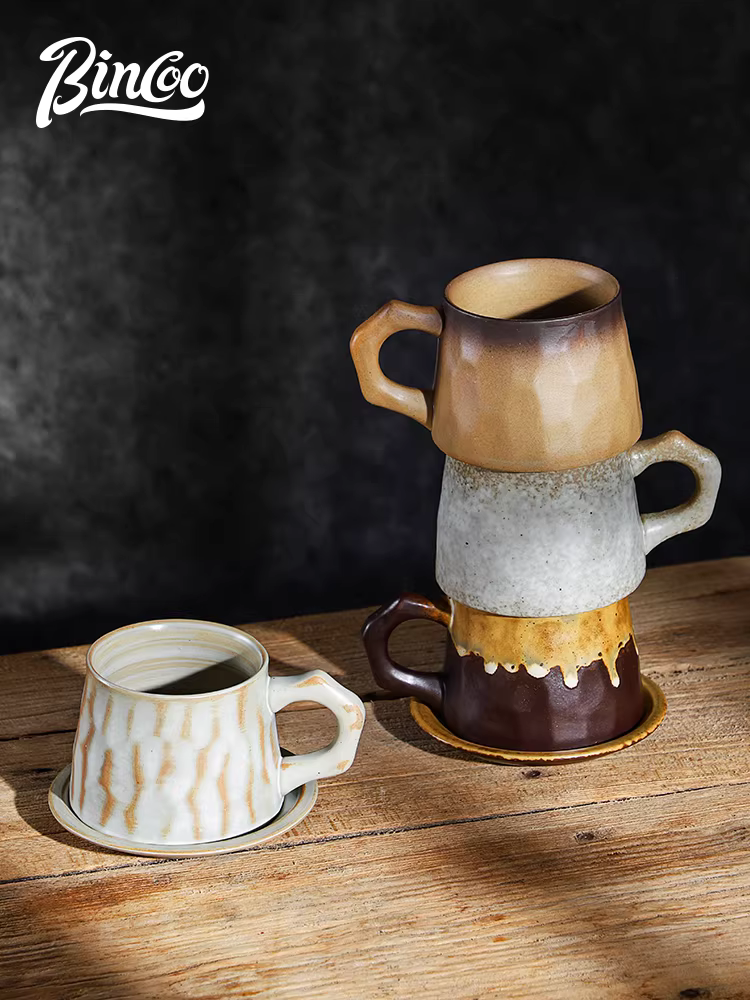 Bộ tách trà và đĩa sứ Bincoo dành cho nữ, thẩm mỹ cao, thiết kế độc đáo, phong cách retro Nhật Bản