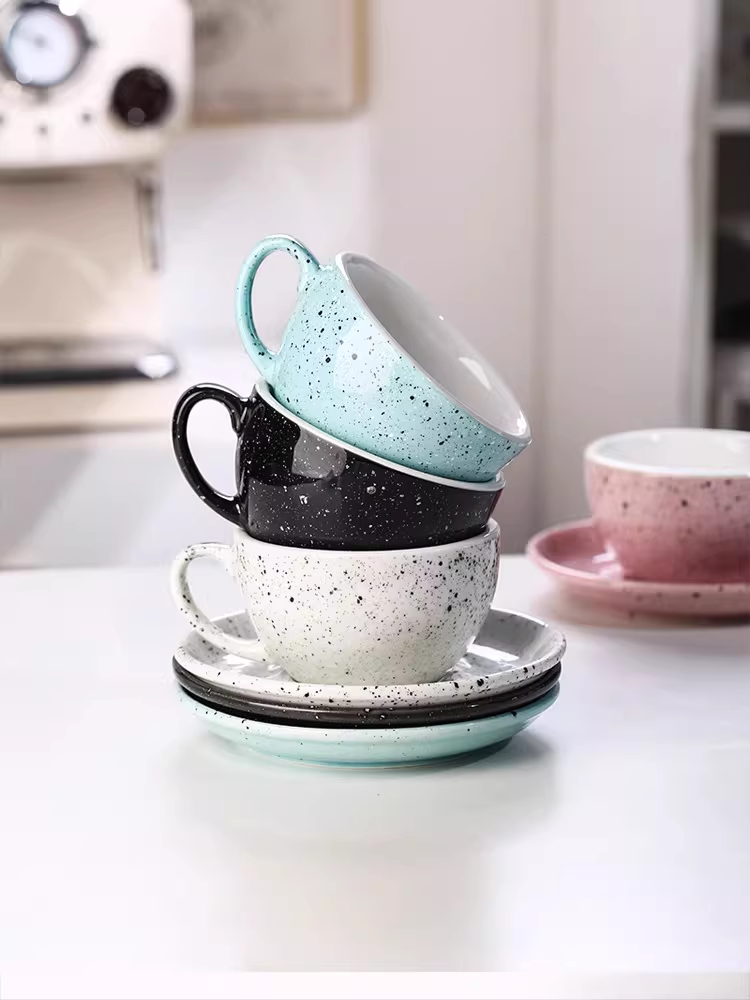 Bộ tách trà cà phê sứ Bincoo, họa tiết Latte Art, phong cách châu Âu, tinh tế, dùng cho trà chiều.