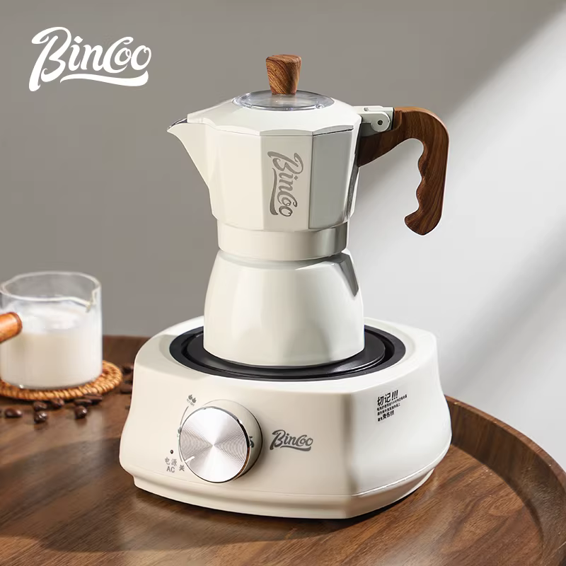 Máy pha cà phê Bincoo Moka pot hai van điện, bếp gốm, pha cà phê thủ công, máy pha cà phê espresso nhỏ, máy pha cà phê điện, hộp quà tặng