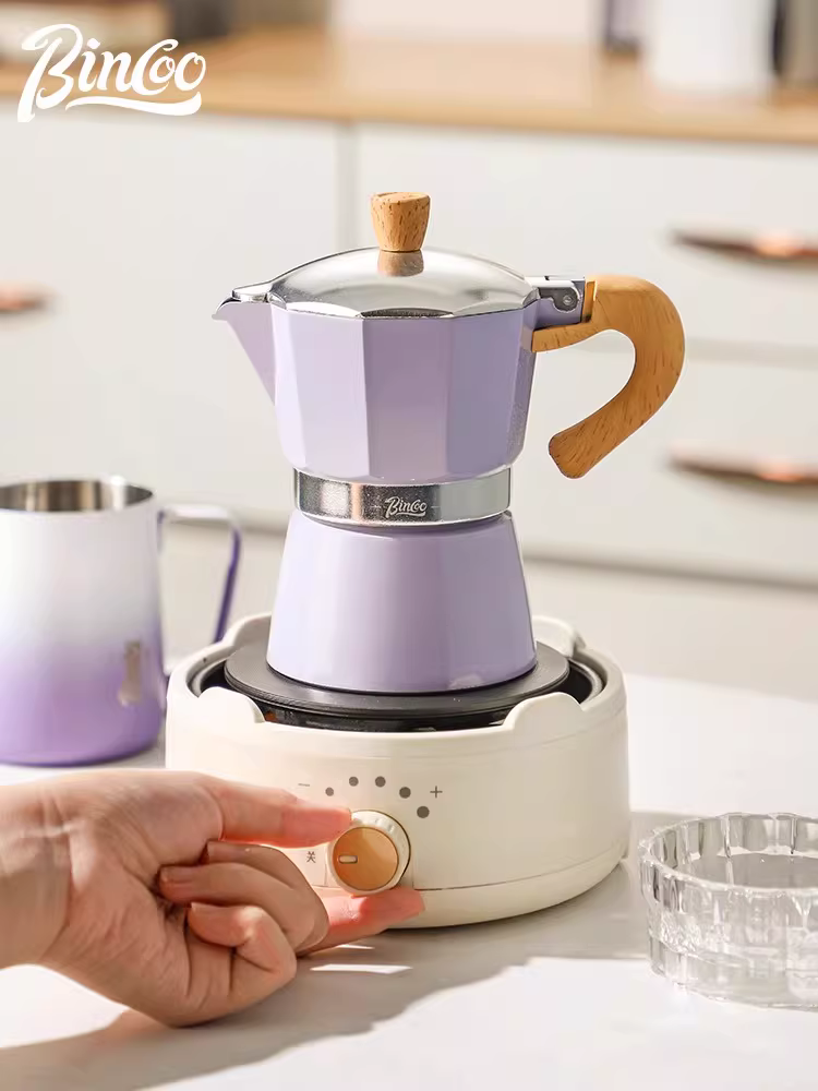 Bộ pha cà phê Moka Ý Bincoo, máy pha cà phê nhỏ, ấm pha cà phê, máy pha cà phê Espresso, bộ dụng cụ pha cà phê bằng điện, bếp gốm điện, bộ đầy đủ.