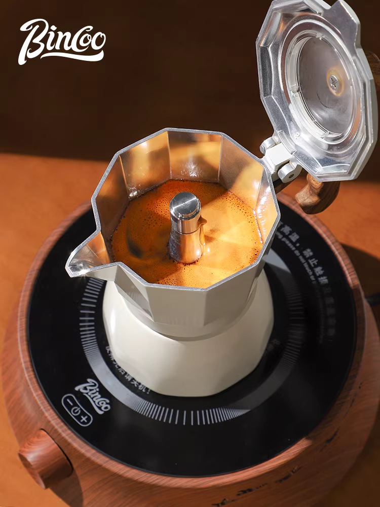 Máy pha cà phê Espresso Bincoo Moka pot hai van, máy pha cà phê gia đình nhỏ gọn, sử dụng ngoài trời, chiết xuất cà phê Espresso kiểu Moka pot