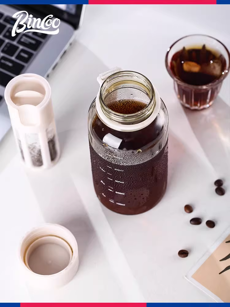 Cốc pha cà phê lạnh Bincoo, bình pha trà lạnh di động, bình nước Tritan di động, kín hơi, ngăn cách trà và nước, cốc trà hoa.