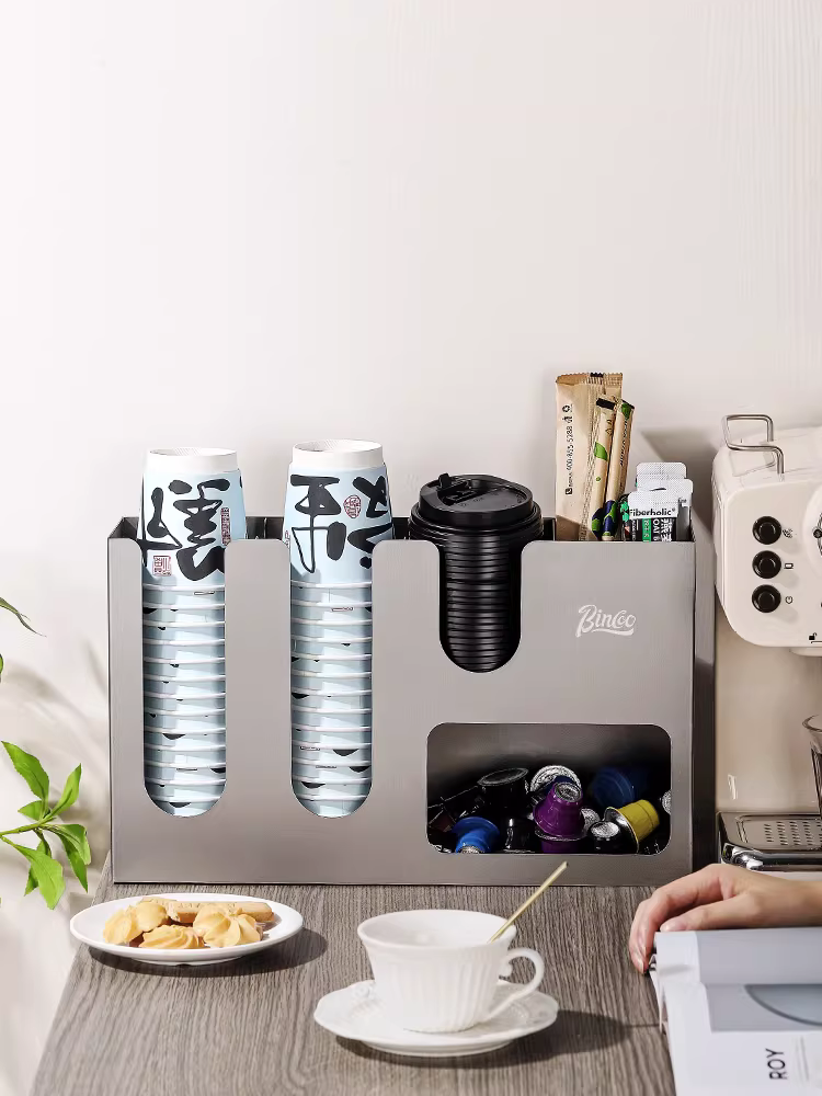 Giá để cốc giấy dùng một lần Bincoo, giá để đồ quán cà phê, quầy bar, giá để đồ đa năng sáng tạo, hộp đựng trà sữa, dùng cho thương mại