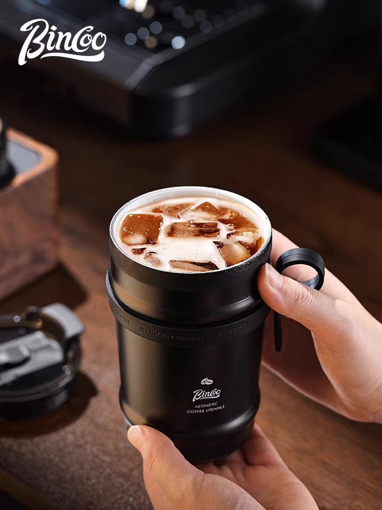 Ly giữ nhiệt cà phê gốm Bincoo, bình giữ nhiệt du lịch di động cho nam và nữ, ly giữ lạnh bằng thép không gỉ 316