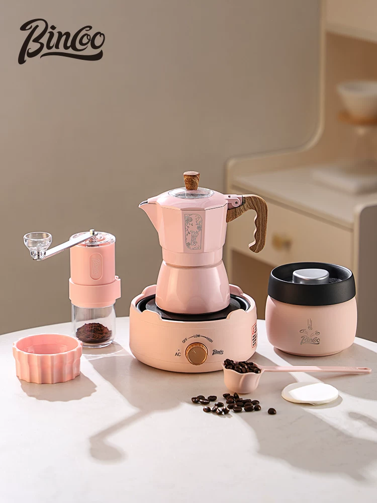 Bộ ấm pha cà phê moka hai van màu hồng Bincoo, hộp quà tặng, dùng cho gia đình, đám cưới, sinh nhật, quà lưu niệm, quà tặng sáng tạo ngày lễ
