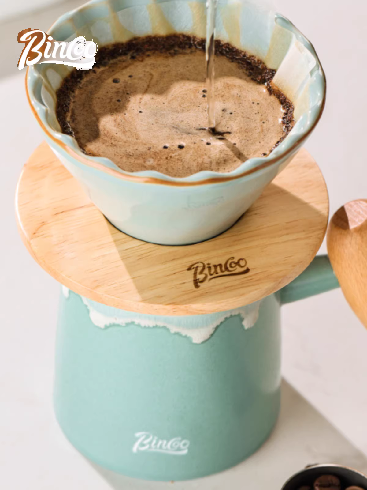 Bộ pha cà phê bằng gốm Bincoo với bộ lọc và bình chia sẻ, bộ dụng cụ pha cà phê hoàn chỉnh để sử dụng tại nhà với máy xay cầm tay