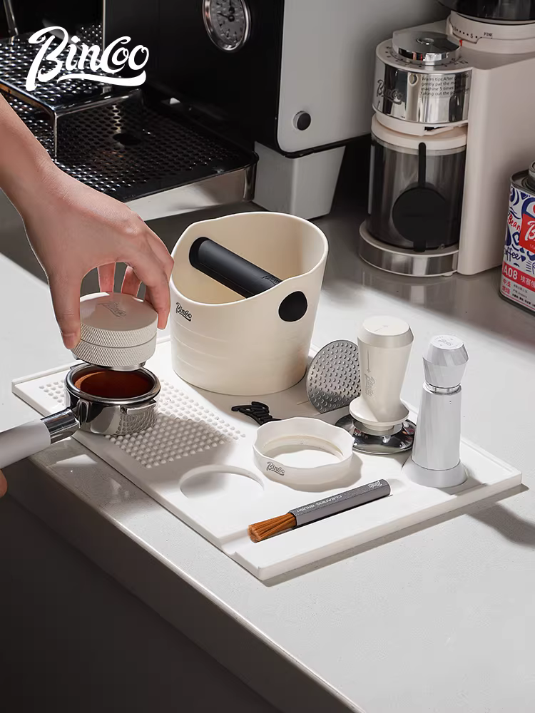 Bộ dụng cụ pha cà phê đa năng Bincoo: đế nén cà phê, búa nén, dụng cụ phân phối bột, hộp đựng bã cà phê, đế để đồ 51mm58