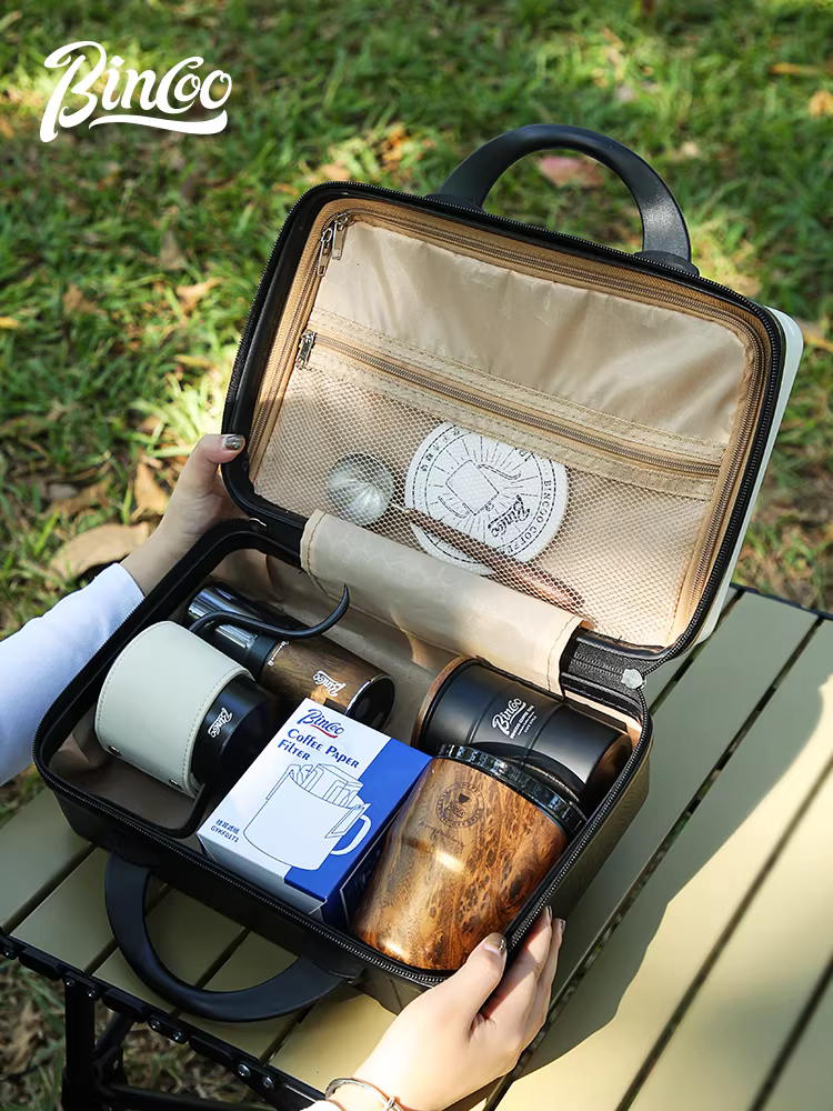 Bộ ấm pha cà phê thủ công Bincoo, thiết bị pha cà phê ngoài trời, máy xay cà phê cầm tay, túi đựng di động, cốc du lịch