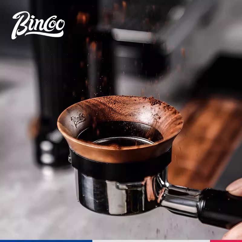 Vòng thu bột cà phê Bincoo, tay cầm thu bột từ tính, vòng vải chống bay bột gỗ óc chó 51/58mm