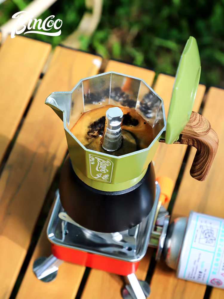 Bộ dụng cụ pha cà phê du lịch ngoài trời Bincoo, ấm pha cà phê moka hai van, thiết bị pha cà phê cắm trại, bộ pha cà phê di động đầy đủ