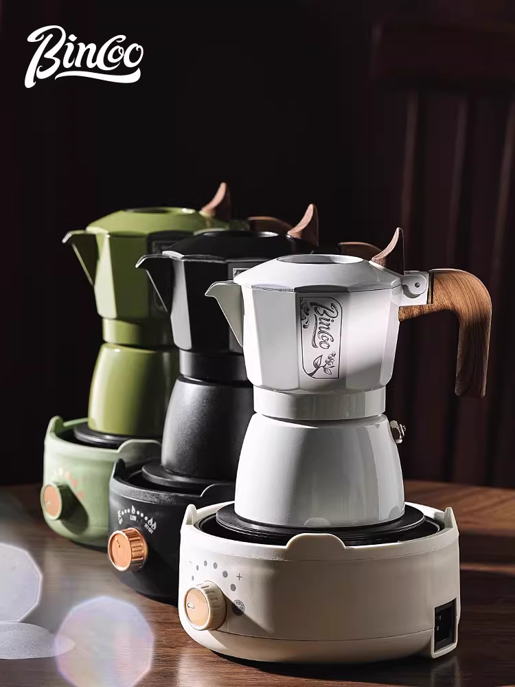 Máy pha cà phê moka Bincoo hai van, máy pha cà phê espresso nhỏ, máy pha cà phê espresso gia dụng, bếp điện gốm nhỏ