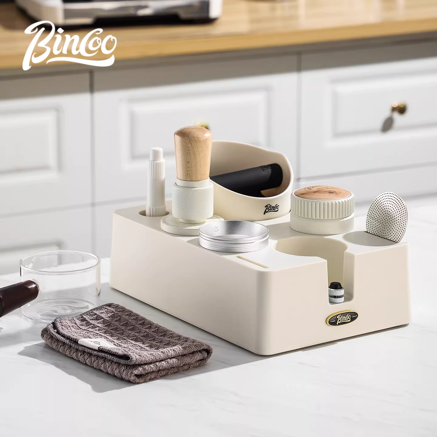 Đế ép cà phê Bincoo, hộp đựng bã cà phê, bộ phân phối bột cà phê tích hợp, hộp đựng dụng cụ pha cà phê, bộ phụ kiện máy pha cà phê đầy đủ